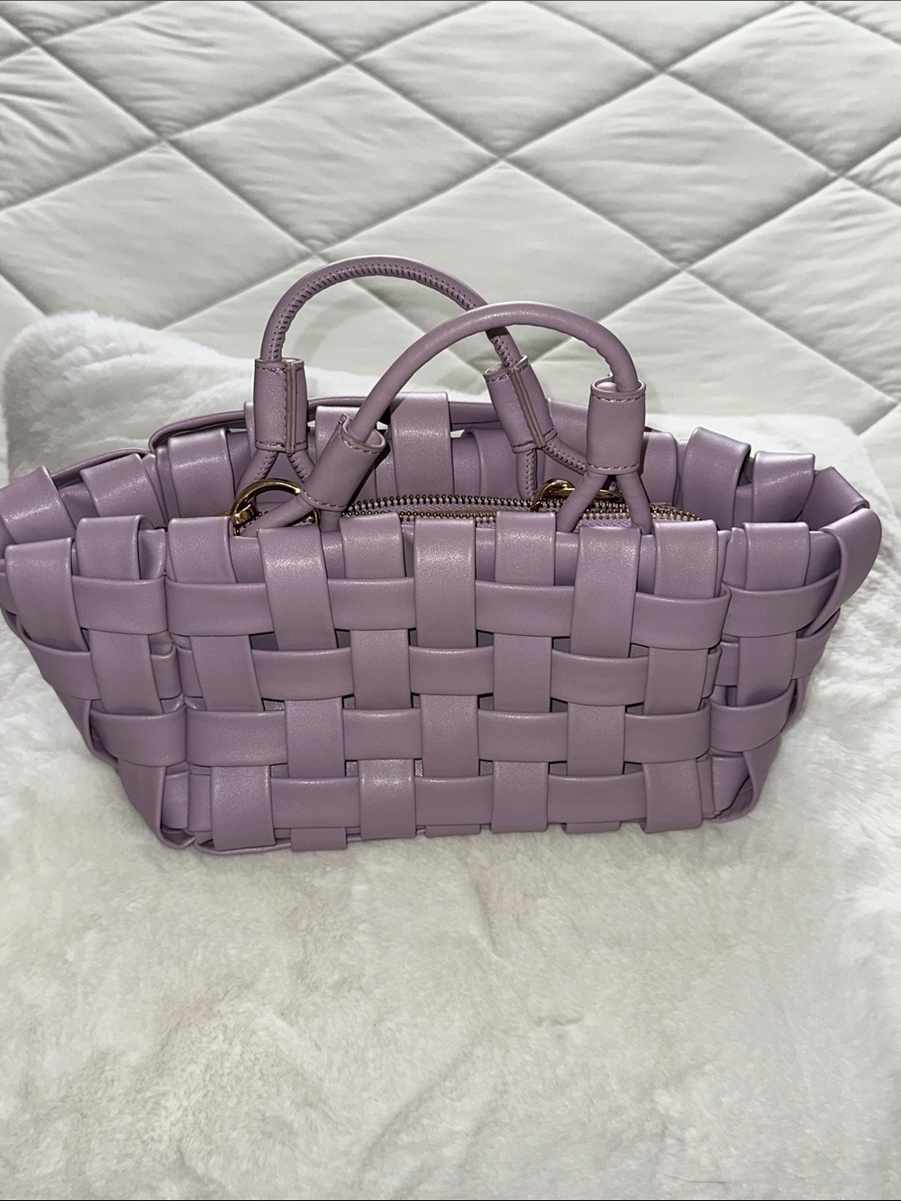 Anthropologie Woven Top-Handle Shoulder Bag in Lavender with detachable strap